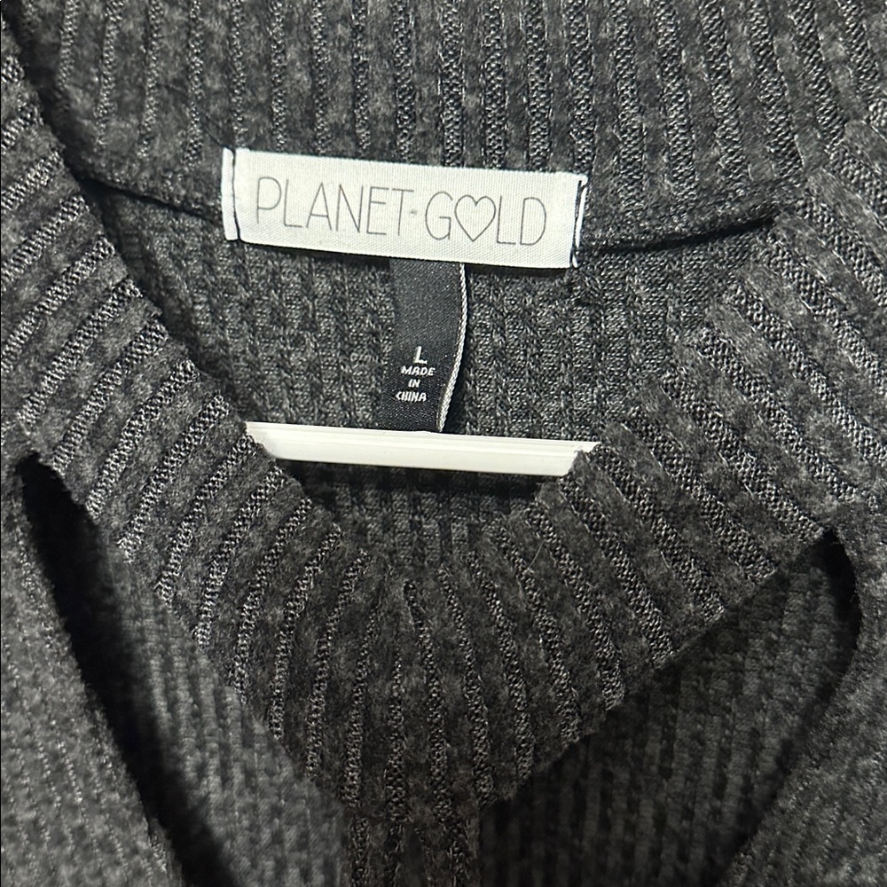 PLANET GOLD Womens Black/Dark Gray Long Sleeve Above The Knee Sweater Dress L - Picture 3 of 4